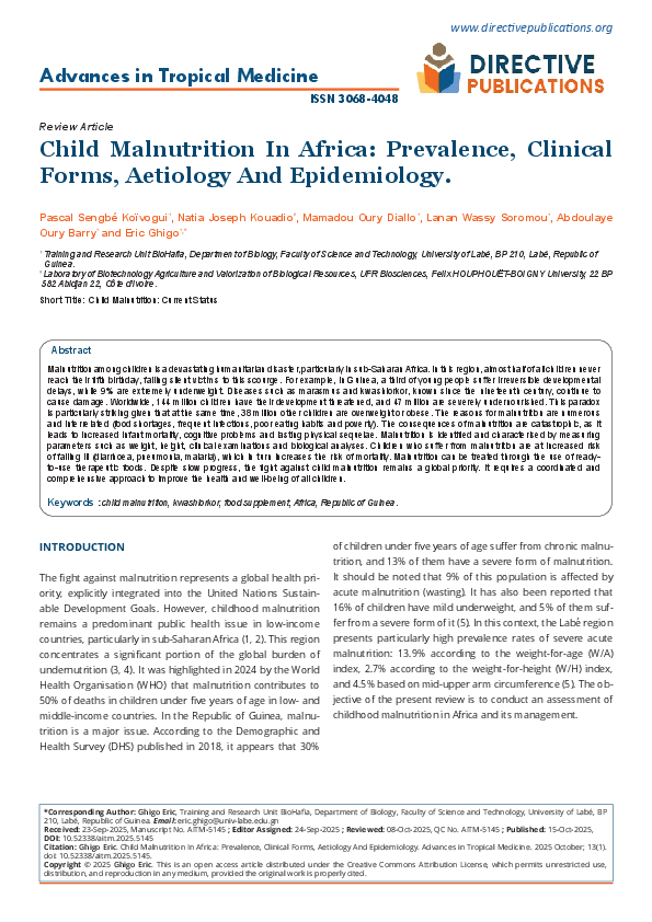 (PDF) Child Malnutrition In Africa: Prevalence, Clinical Forms ...