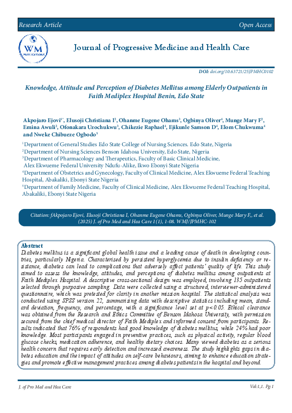 (PDF) Knowledge, Attitude and Perception of Diabetes Mellitus among ...