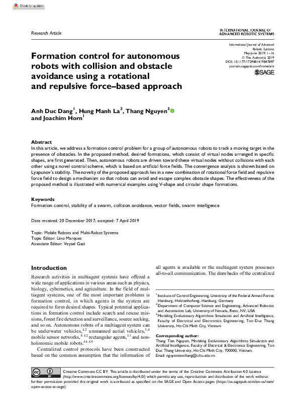 (PDF) Formation control for autonomous robots with collision and ...