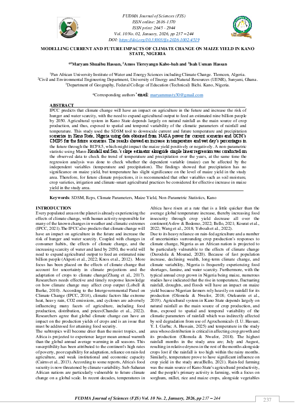 (PDF) MODELLING CURRENT AND FUTURE IMPACTS OF CLIMATE CHANGE ON MAIZE ...