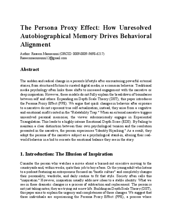 (PDF) The Persona Proxy Effect: How Unresolved Autobiographical Memory ...