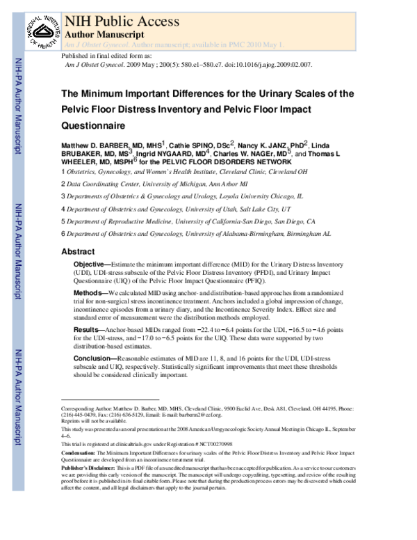 (PDF) The minimum important differences for the urinary scales of the ...