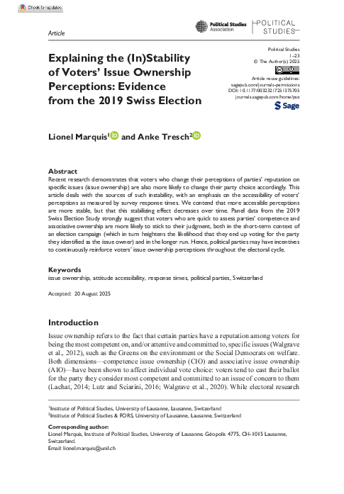 (PDF) Explaining the (In)Stability of Voters' Issue Ownership ...