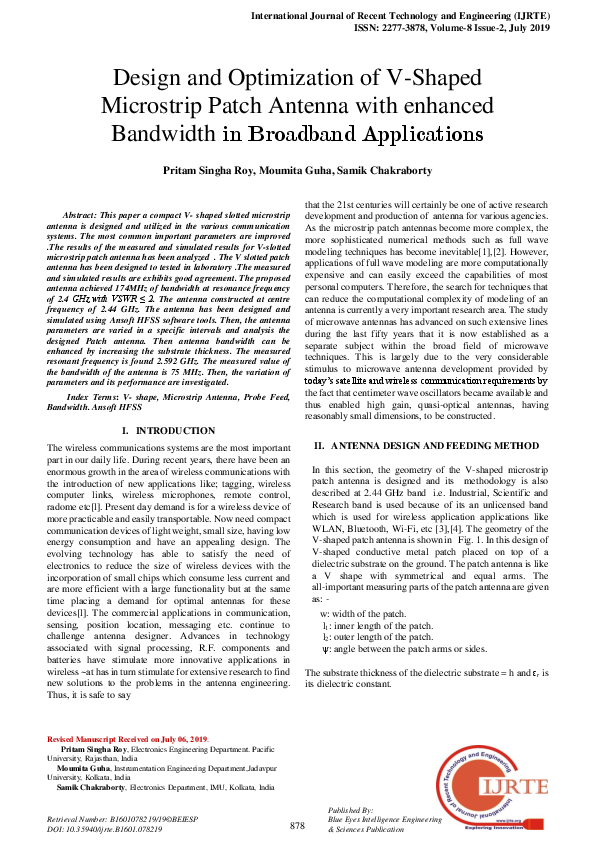 (PDF) Design and Optimization of V-Shaped Microstrip Patch Antenna with ...