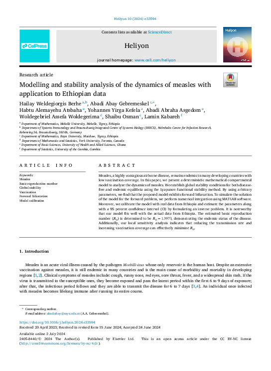 (PDF) Modelling and Stability Analysis of the Dynamics of Measles with ...