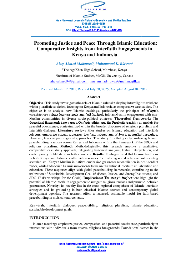 (PDF) Promoting Justice and Peace Through Islamic Education ...