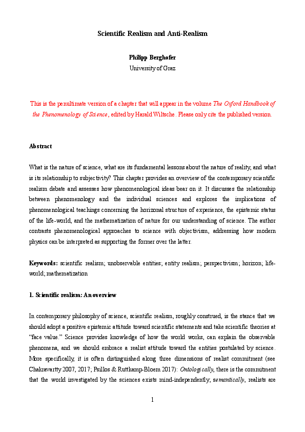 (PDF) Scientific Realism and Anti-Realism