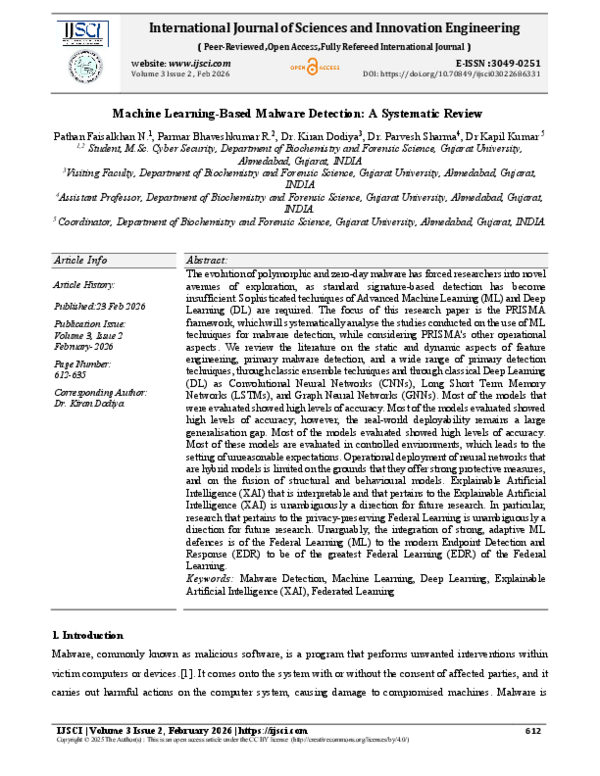 (PDF) Machine Learning-Based Malware Detection: A Systematic Review