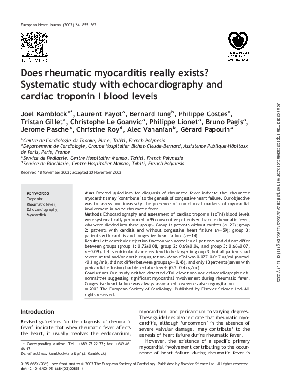 (PDF) Does rheumatic myocarditis really exists? Systematic study with ...