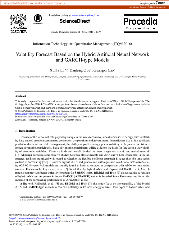 (PDF) Volatility Forecast Based on the Hybrid Artificial Neural Network ...