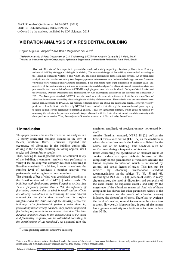 (PDF) Vibration Analysis of a Residential Building