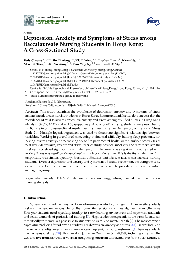 (PDF) Depression, Anxiety and Symptoms of Stress among Baccalaureate ...