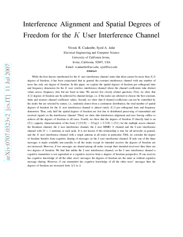 (PDF) Interference Alignment and the Degrees of Freedom for the K User ...