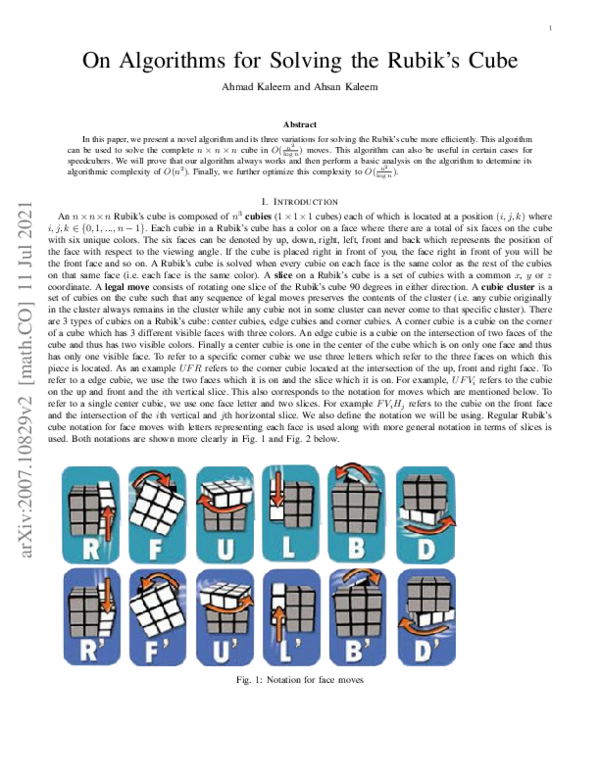(PDF) On Algorithms for Solving the Rubik's Cube
