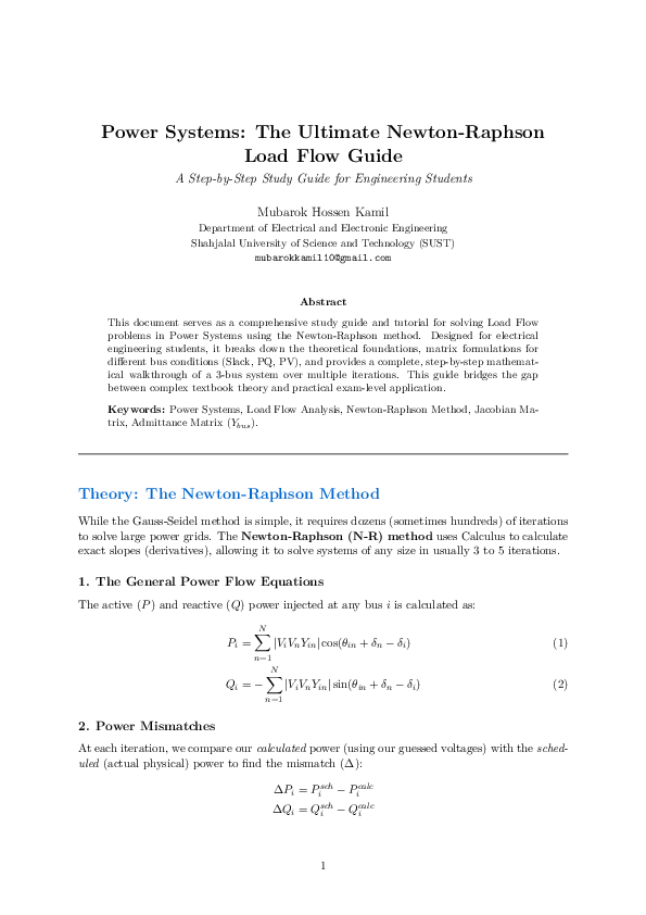 (PDF) Power Systems: The Ultimate Newton-Raphson Load Flow Guide
