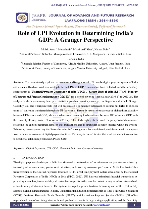 (PDF) Role of UPI Evolution in Determining India's GDP: A Granger ...