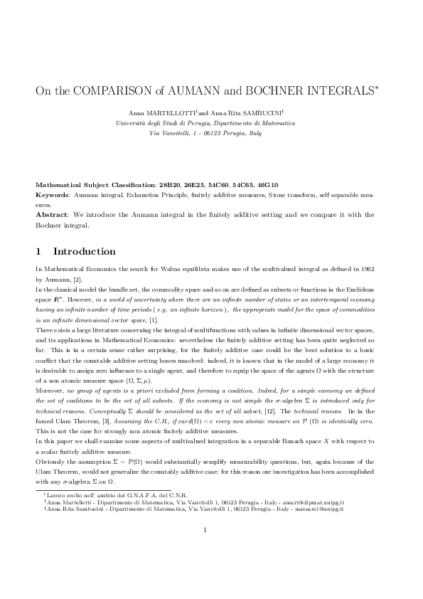 (PDF) On the Comparison of Aumann and Bochner Integrals