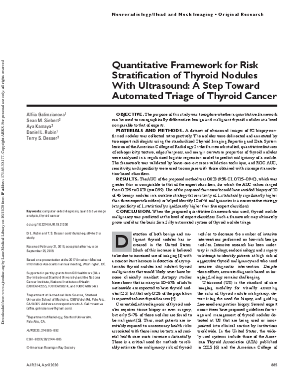 (PDF) Quantitative Framework for Risk Stratification of Thyroid Nodules ...