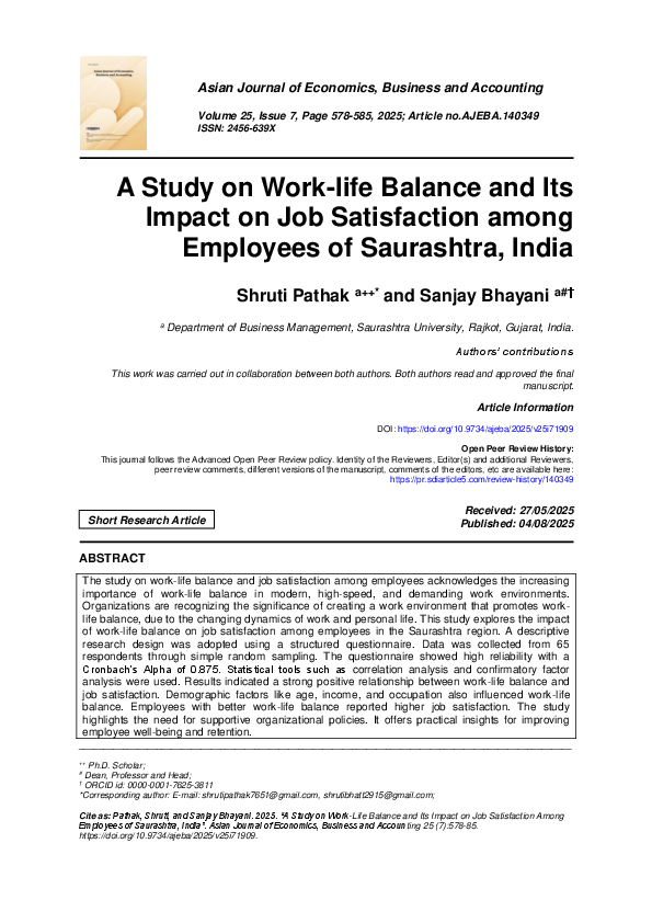 (PDF) A Study on Work-life Balance and Its Impact on Job Satisfaction ...