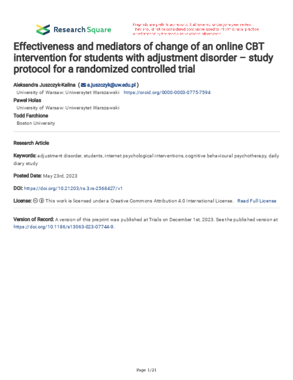 (PDF) Effectiveness and mediators of change of an online CBT ...