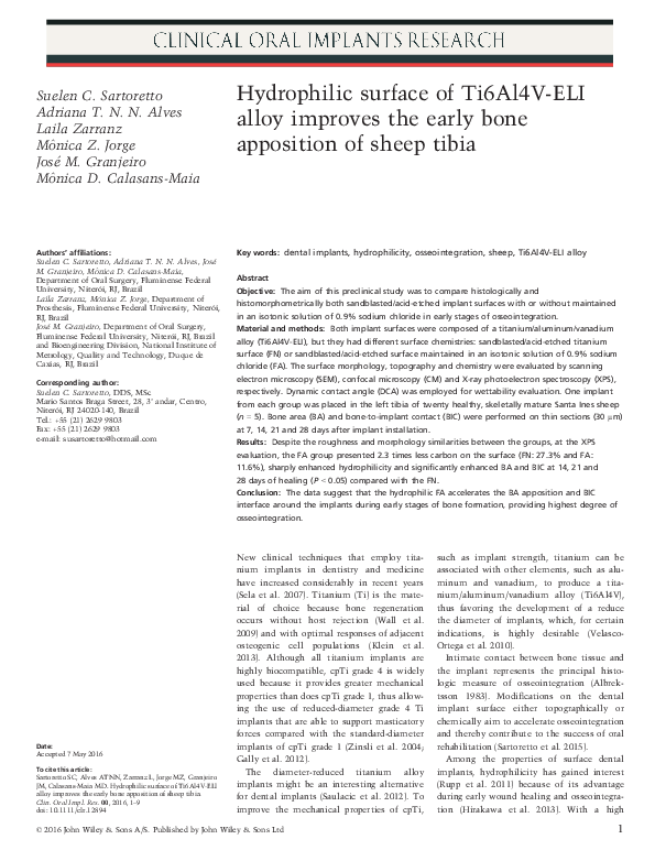 (PDF) Hydrophilic surface of Ti6Al4V-ELI alloy improves the early bone ...