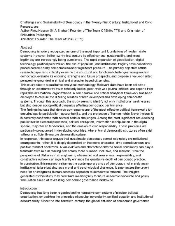 (PDF) Challenges and Sustainability of Democracy in the Twenty First ...