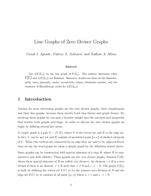 (PDF) Line Graphs of Zero Divisor Graphs