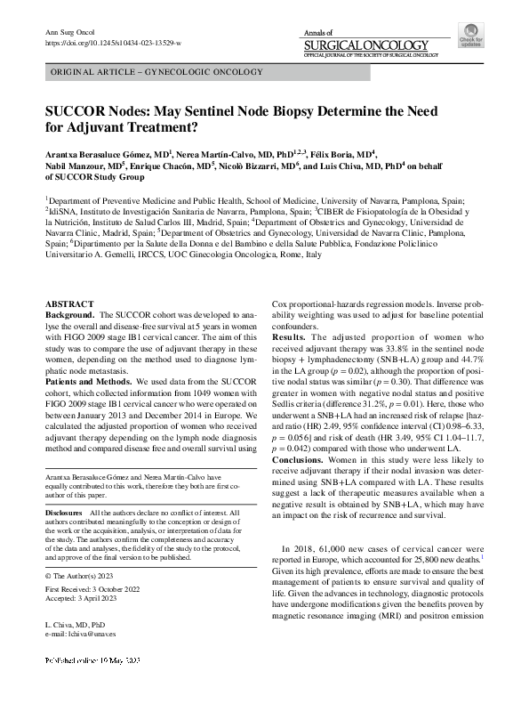 (PDF) SUCCOR Nodes: May Sentinel Node Biopsy Determine the Need for ...