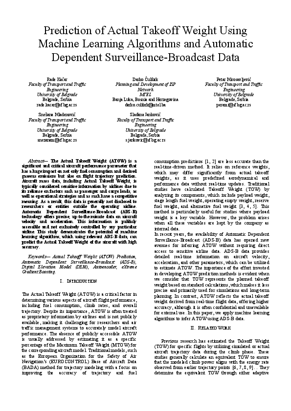 (PDF) Prediction of Actual Takeoff Weight Using Machine Learning ...