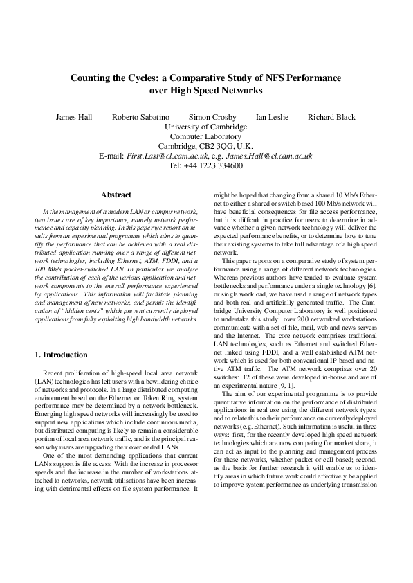 (PDF) Counting the cycles: a comparative study of NFS performance over ...