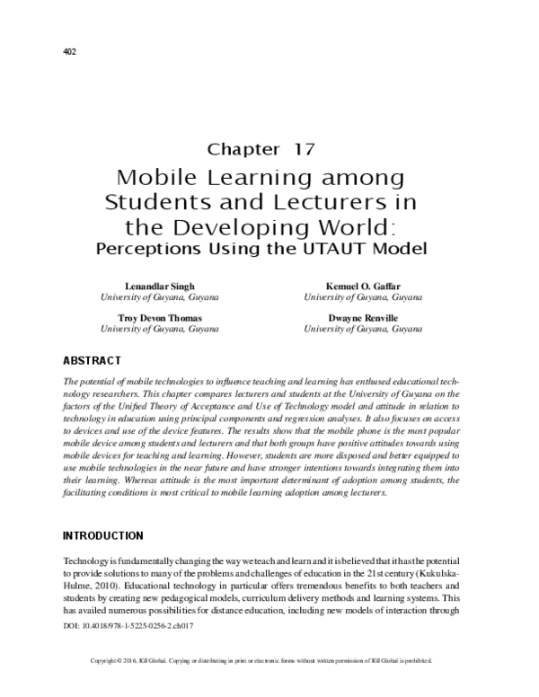 (PDF) Mobile Learning among Students and Lecturers in the Developing World