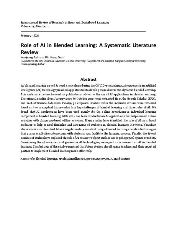 (PDF) Role of AI in Blended Learning: A Systematic Literature Review
