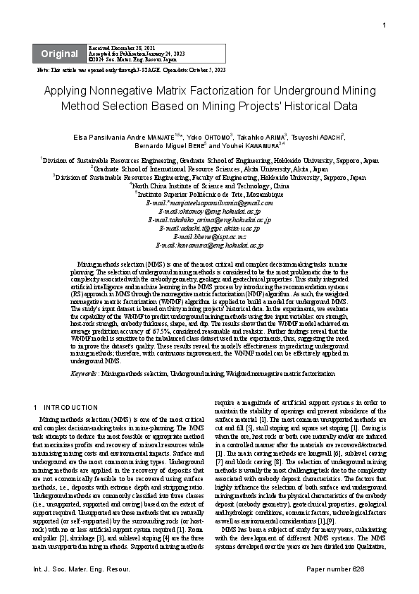 (PDF) Applying Nonnegative Matrix Factorization for Underground Mining ...
