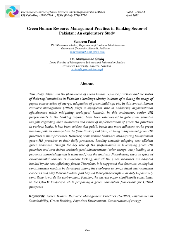 (PDF) Green Human Resource Management Practices in Banking Sector of ...