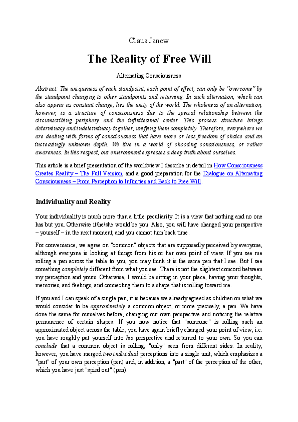 (PDF) The Reality of Free Will