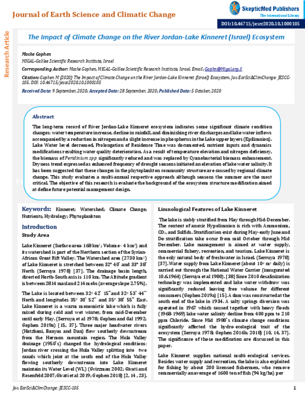 (PDF) The Impact of Climate Change on the River Jordan-Lake Kinneret ...