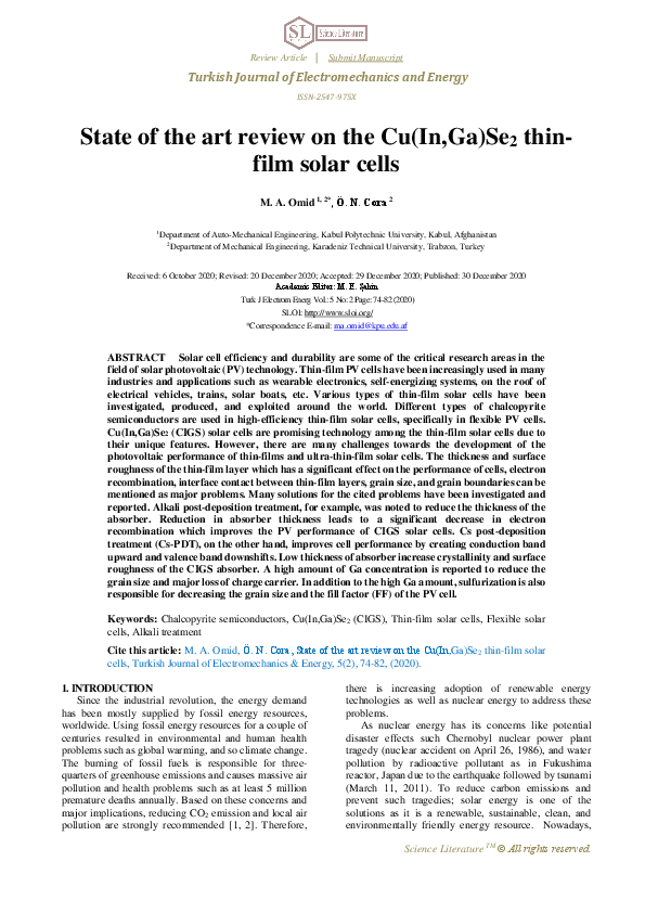 (PDF) State of the art review on the Cu(In,Ga)Se2 thin-film solar cells