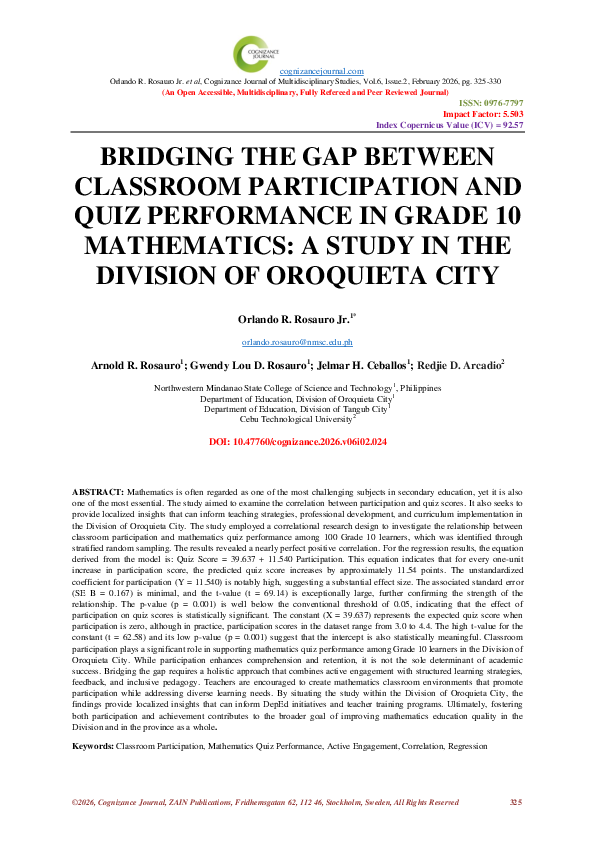 (PDF) BRIDGING THE GAP BETWEEN CLASSROOM PARTICIPATION AND QUIZ ...