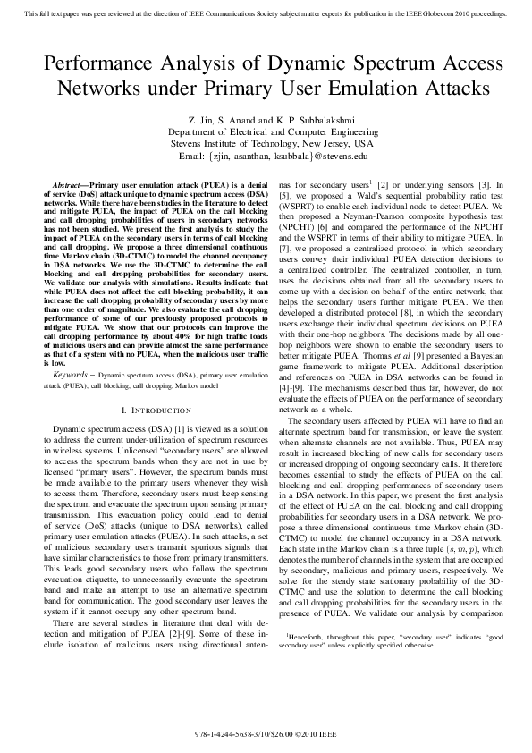 (PDF) Performance Analysis of Dynamic Spectrum Access Networks under ...