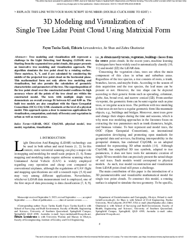 (PDF) 3D Modeling and Visualization of Single Tree Lidar Point Cloud ...