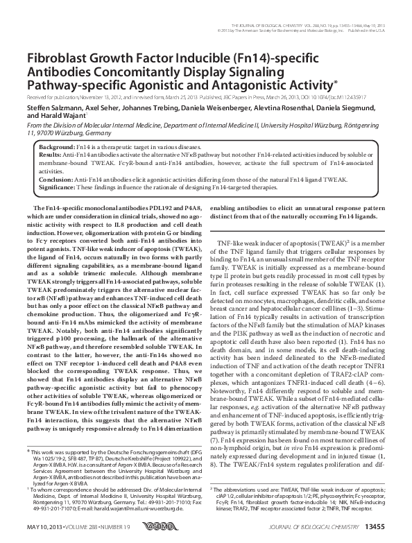 (PDF) Fibroblast Growth Factor Inducible (Fn14)-specific Antibodies ...