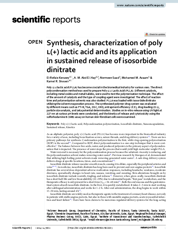 (PDF) Synthesis, characterization of poly l(+) lactic acid and its ...