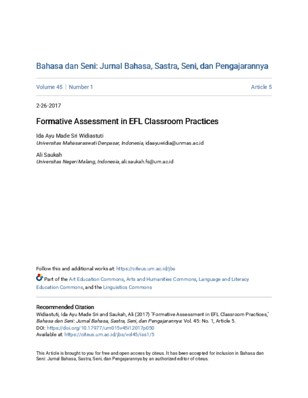 (PDF) Formative Assessment in EFL Classroom Practices Formative ...