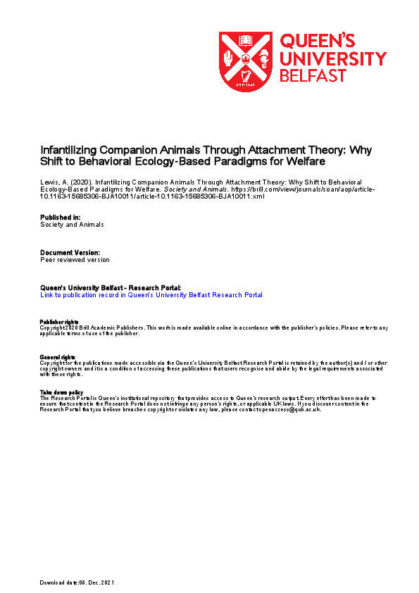 (PDF) Infantilizing Companion Animals through Attachment Theory: Why ...