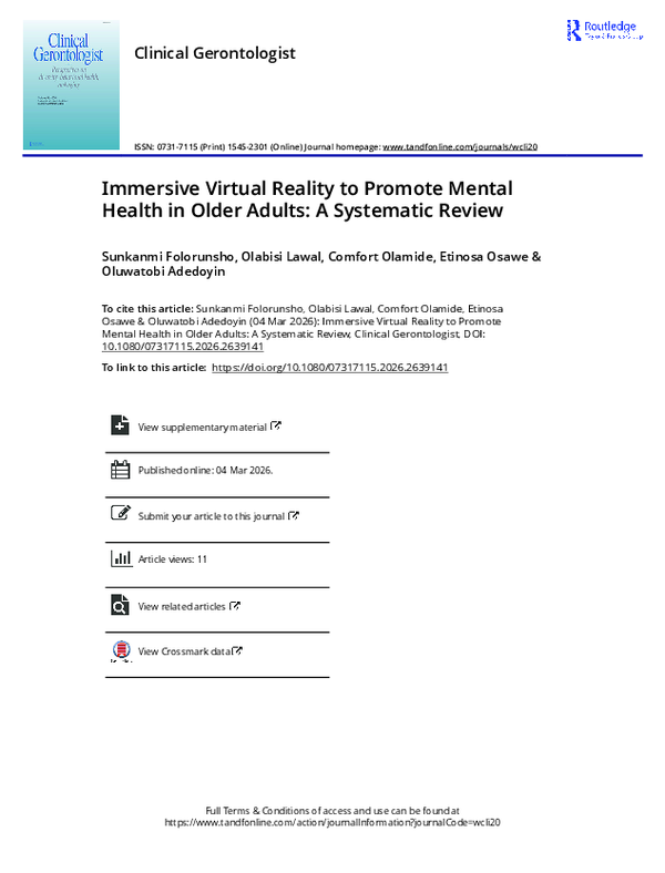 (PDF) Immersive Virtual Reality to Promote Mental Health in Older ...