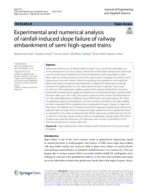 (PDF) Experimental and numerical analysis of rainfall-induced slope ...
