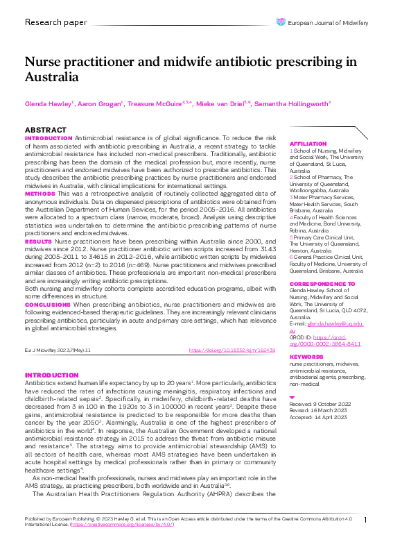 (PDF) Nurse practitioner and midwife antibiotic prescribing in Australia