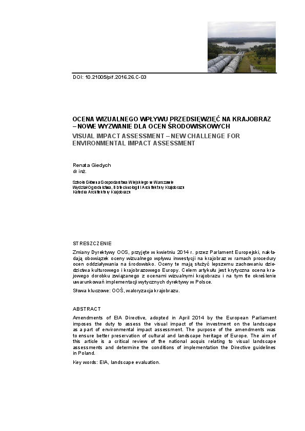 (PDF) Visual Impact Assessment – New Challenge for Environmental Impact ...