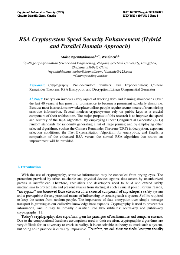 (PDF) RSA Cryptosystem Speed Security Enhancement (Hybrid and Parallel ...