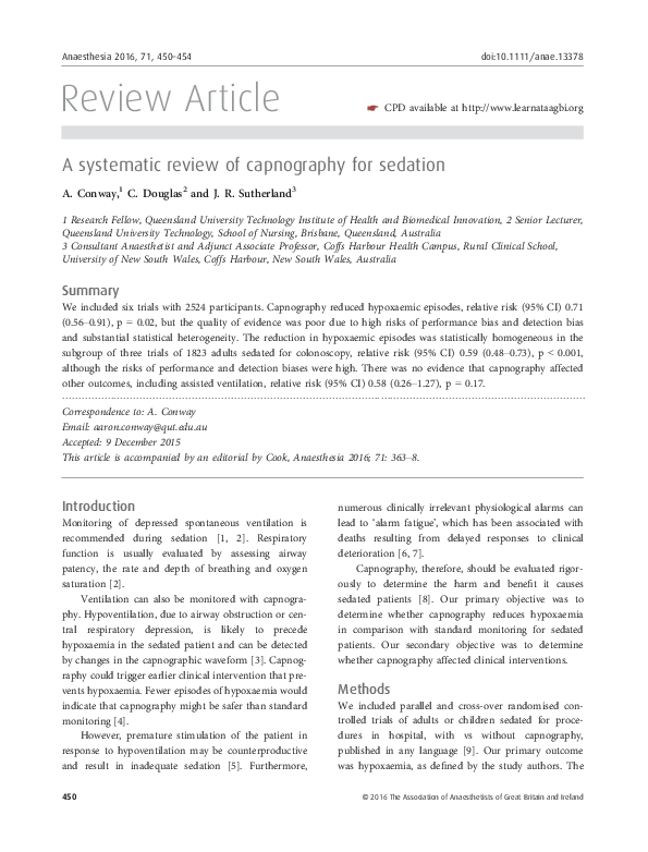 (PDF) A systematic review of capnography for sedation